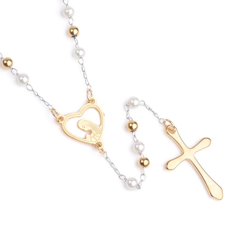 COLLAR ROSARIO DE CORAZON ACERO INOXIDAB
