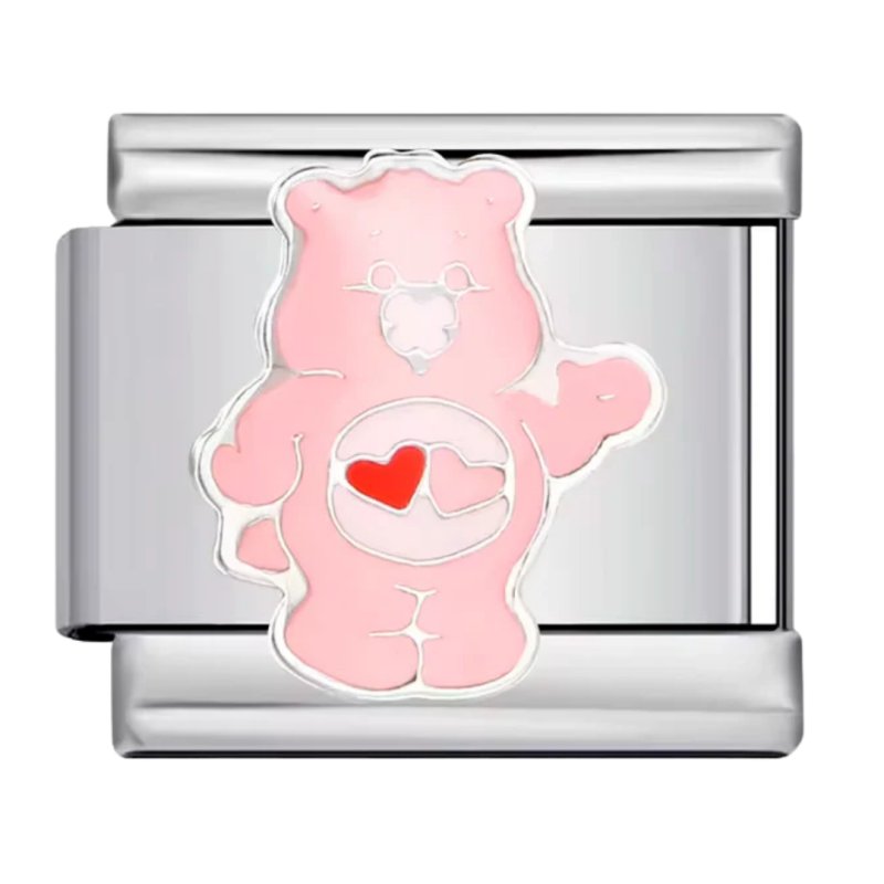 CADENA OSITO CORAZON ROSADO ACERO INOXID